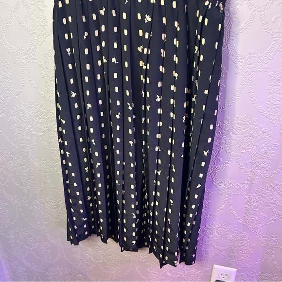 Black and Gold Patterned Dress vintage Leslie Fay Petite 10 - Picture 3 of 7